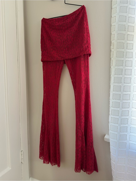 I.AM.GIA Pants - I.AM.GIA Red Lace Flare Skirted Pants